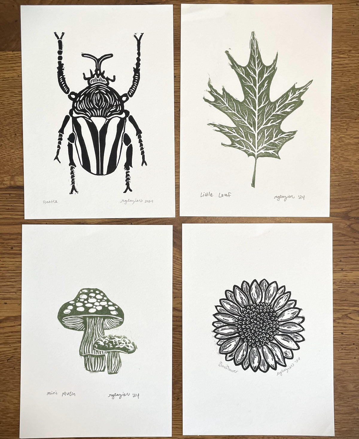 Little Leaf Linocut Print 5x7”- hand carved Original Linoprint