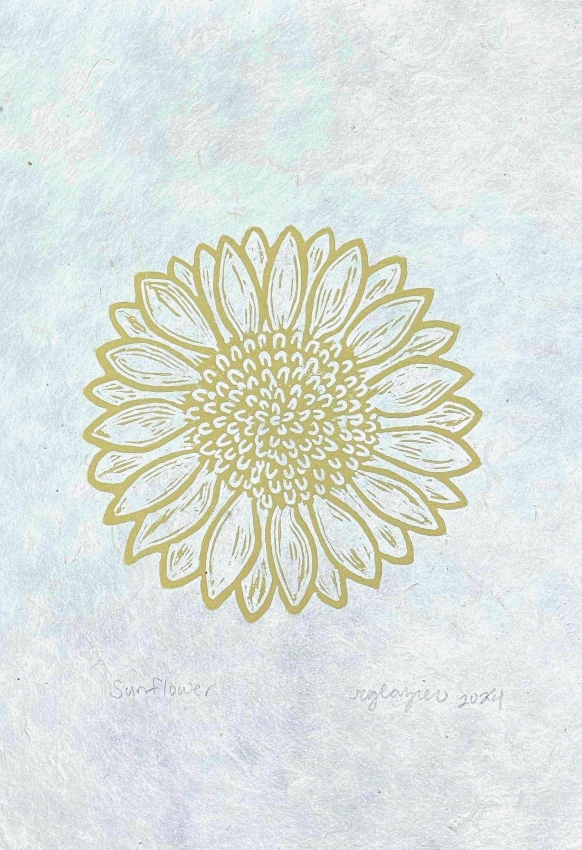 Sunflower Original 5x7 Linocut Print- Original Hand-Carved Linoprint