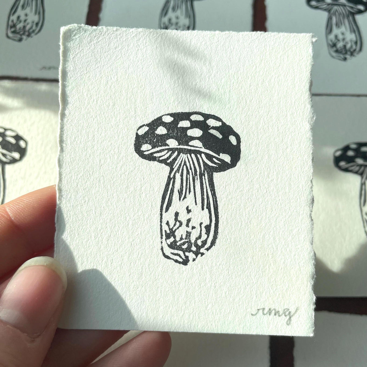 Mushroom Mini Linocut Print 2x3” - Original Hand-Carved Linoprint