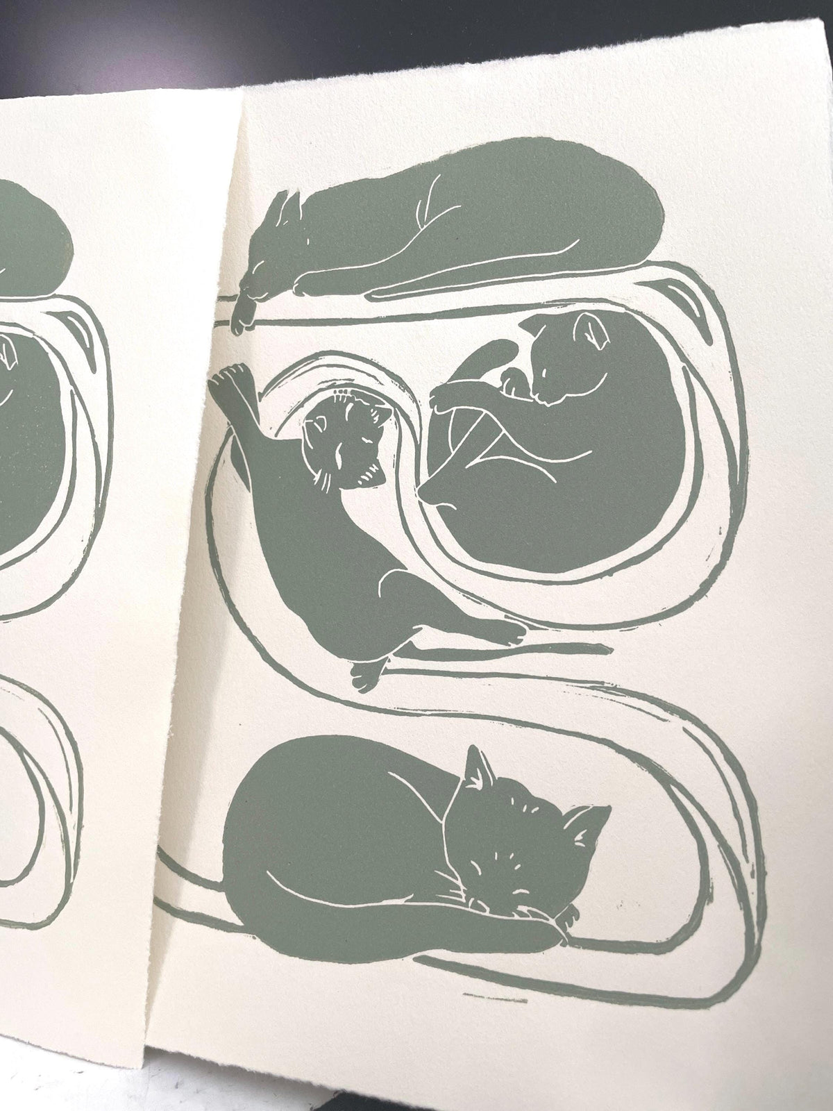 Kittens in Ribbon Linocut Print- Original Hand-Carved Art (8x10")