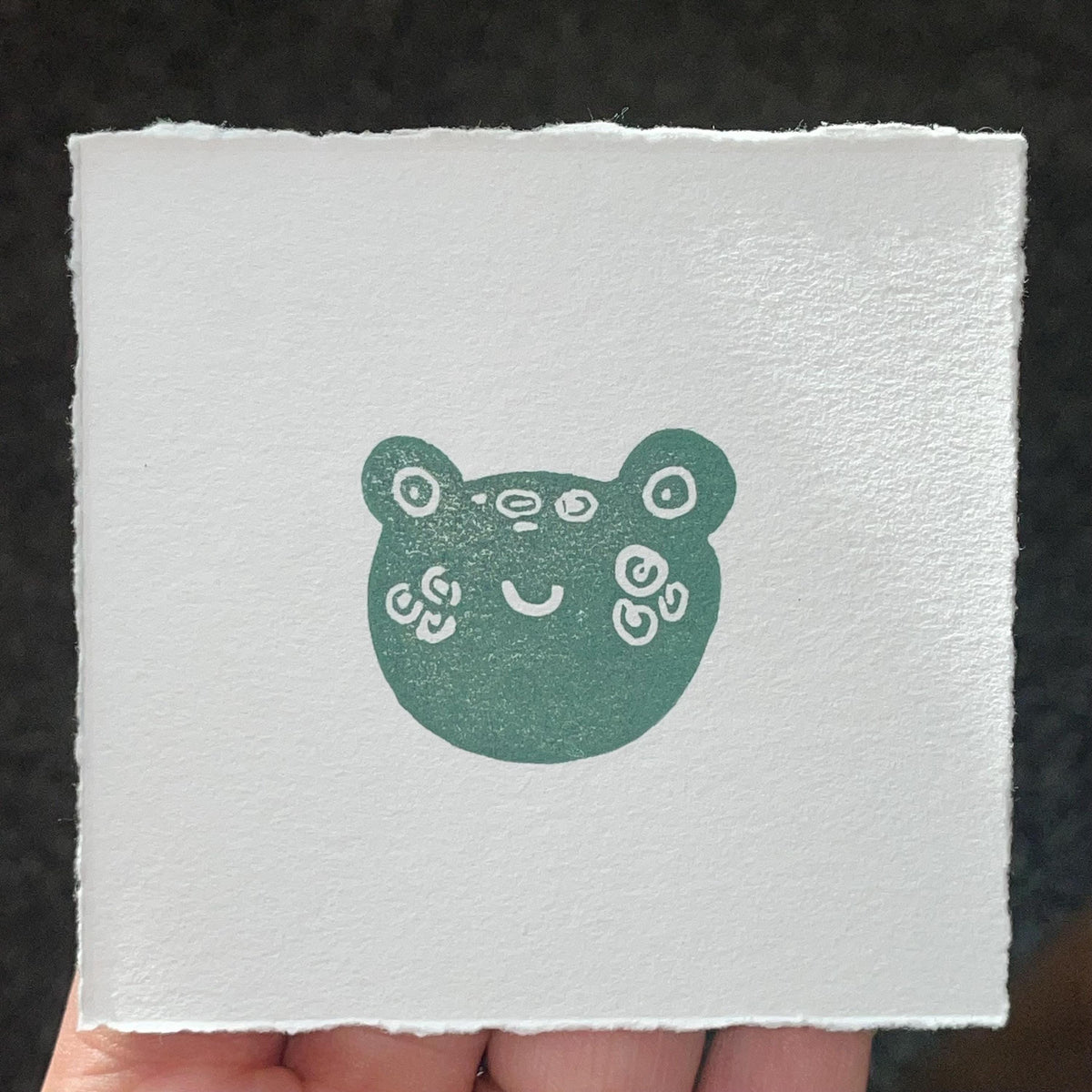 Frog Mini Linocut Print 3x3”- Original Hand-Carved Linoprint