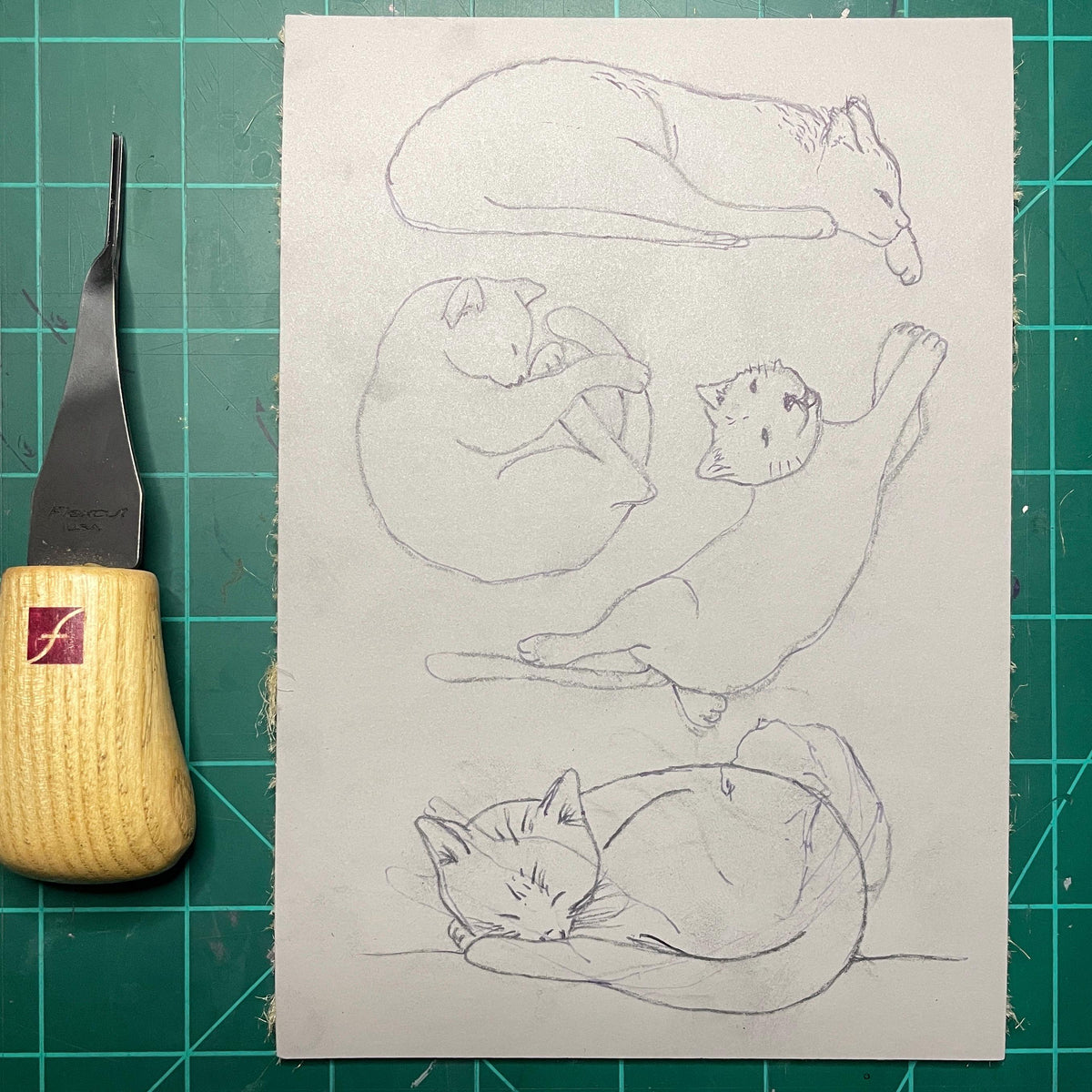 Kittens in Ribbon Linocut Print- Original Hand-Carved Art (8x10")