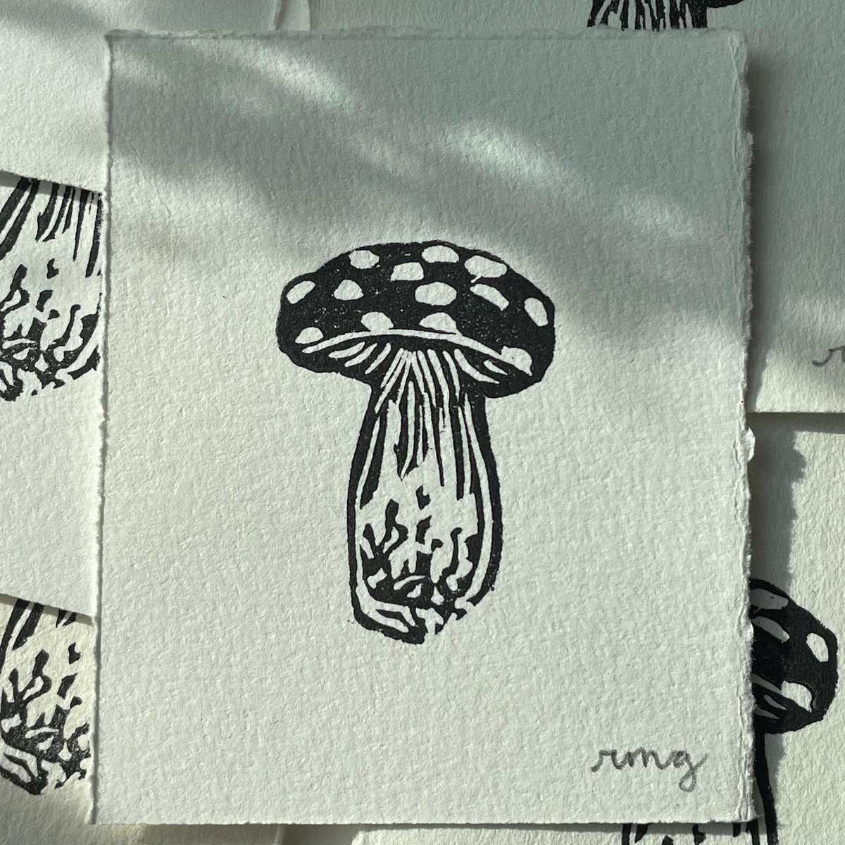 Mushroom Mini Linocut Print 2x3” - Original Hand-Carved Linoprint