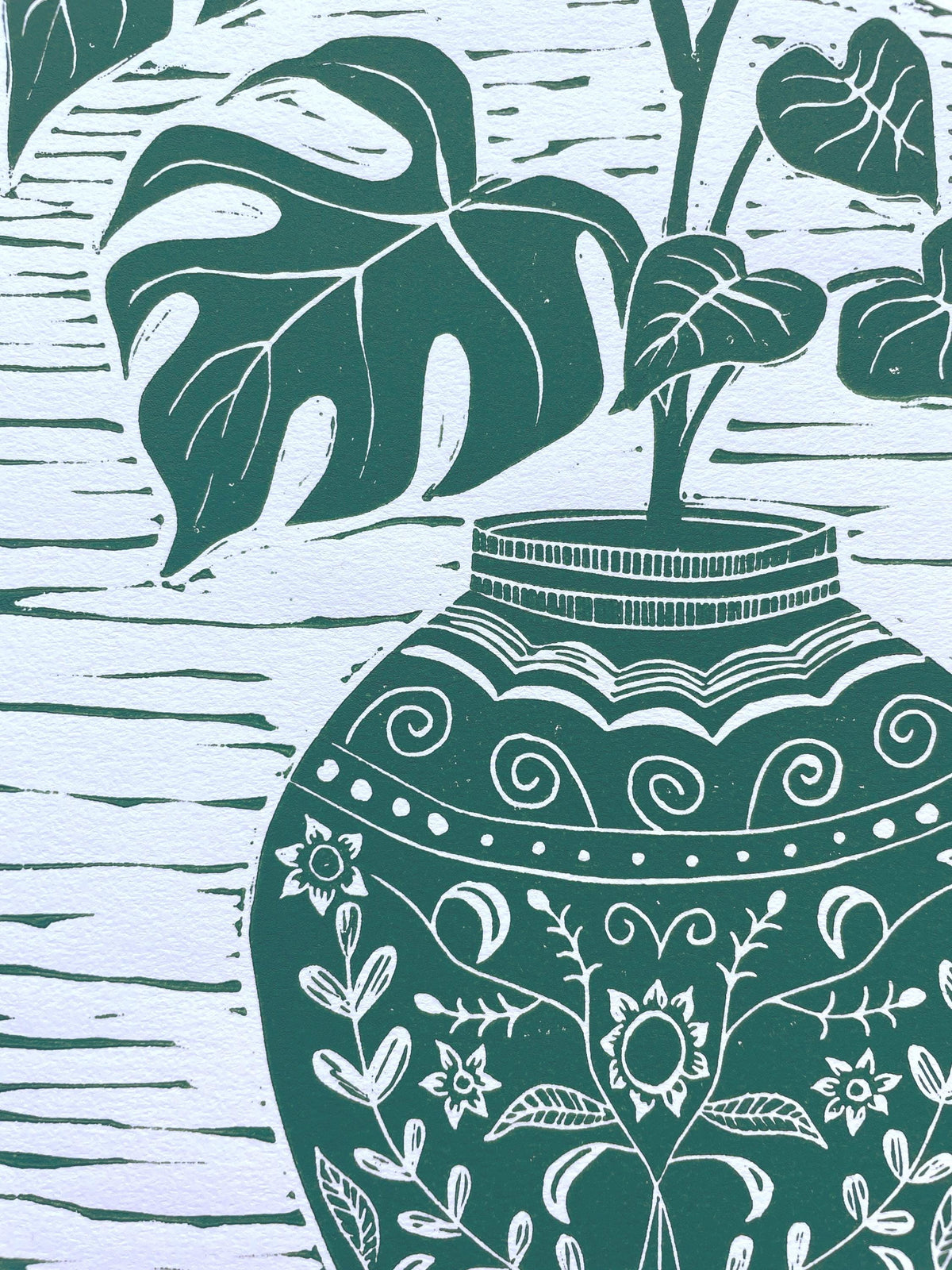 Monstera Vased 11x14 Linocut Block Print- Original Hand-Carved Linoprint