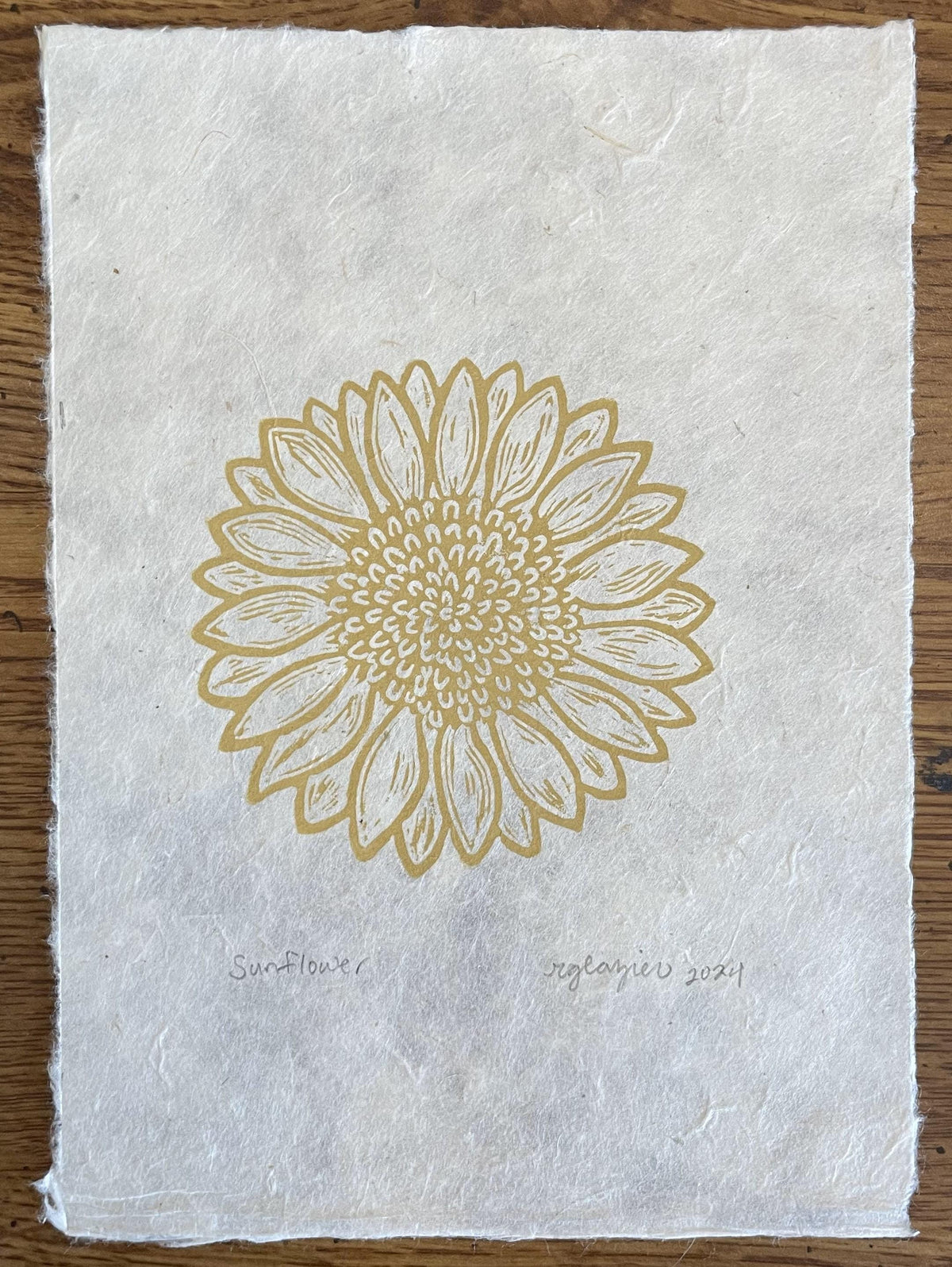 Sunflower Original 5x7 Linocut Print- Original Hand-Carved Linoprint
