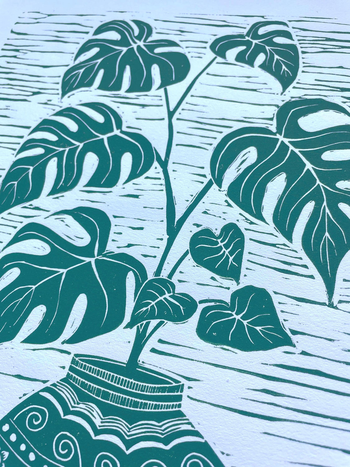 Monstera Vased 11x14 Linocut Block Print- Original Hand-Carved Linoprint