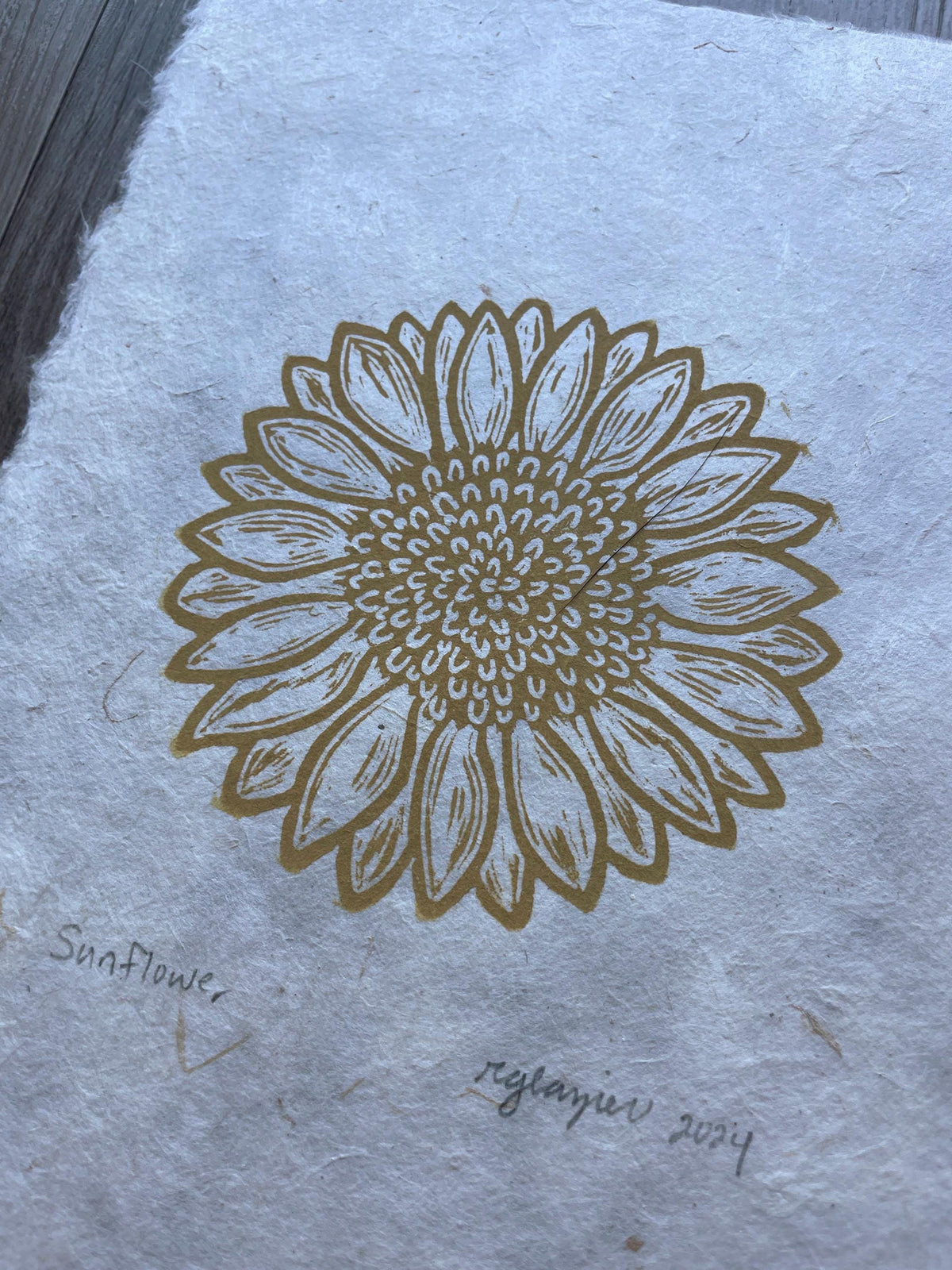 Sunflower Original 5x7 Linocut Print- Original Hand-Carved Linoprint