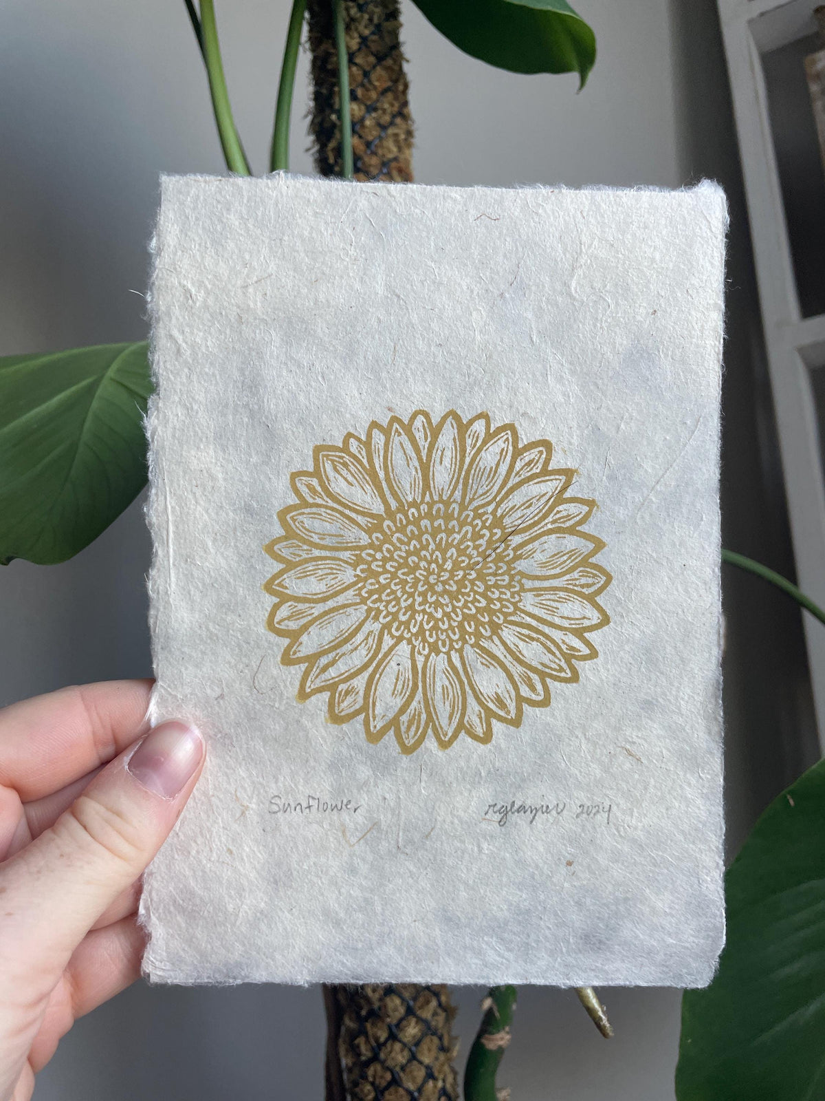 Sunflower Original 5x7 Linocut Print- Original Hand-Carved Linoprint