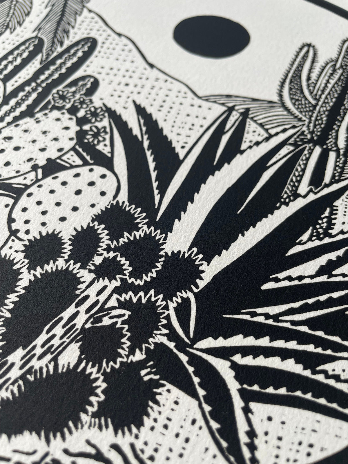Cactus Garden Linocut Print 11x14”- Original Hand-Carved Linoprint