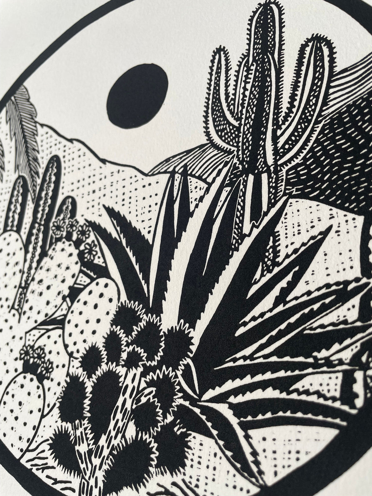 Cactus Garden Linocut Print 11x14”- Original Hand-Carved Linoprint