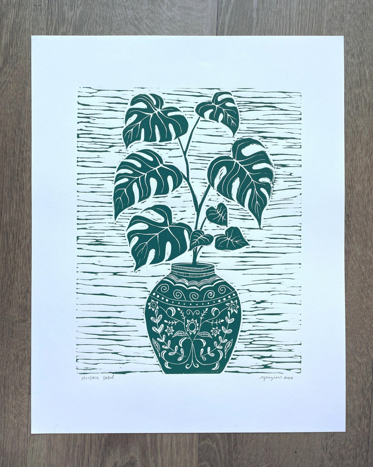 Monstera Vased 11x14 Linocut Block Print- Original Hand-Carved Linoprint