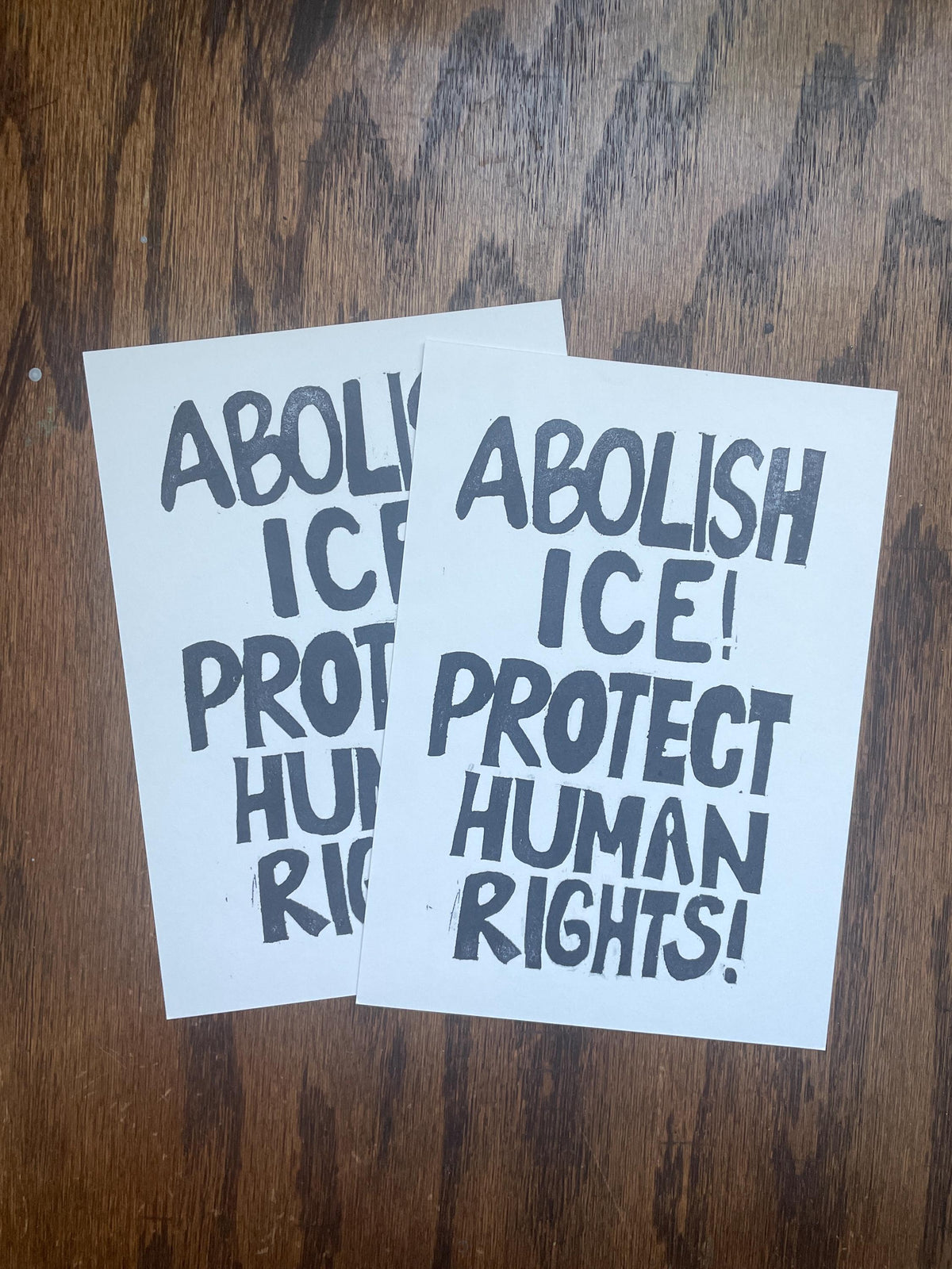 Abolish ICE postcard hand carved, block printed with ice out envelope (5x7”)