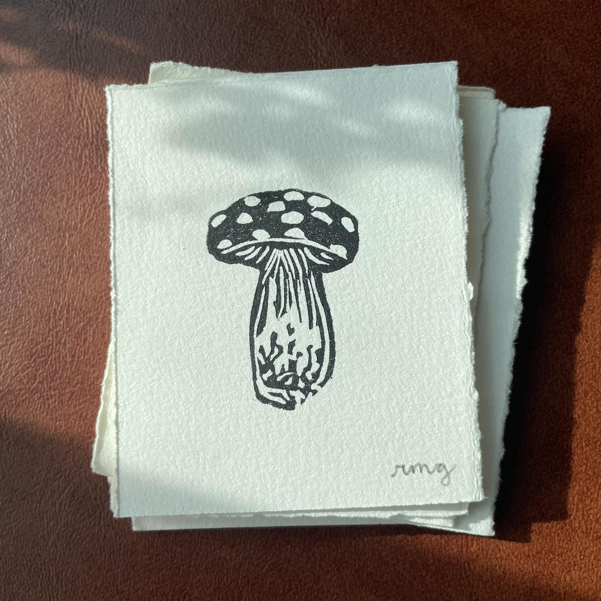 Mushroom Mini Linocut Print 2x3” - Original Hand-Carved Linoprint