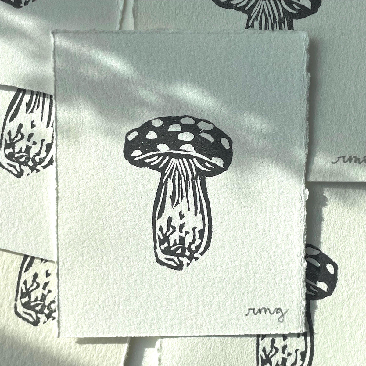 Mushroom Mini Linocut Print 2x3” - Original Hand-Carved Linoprint