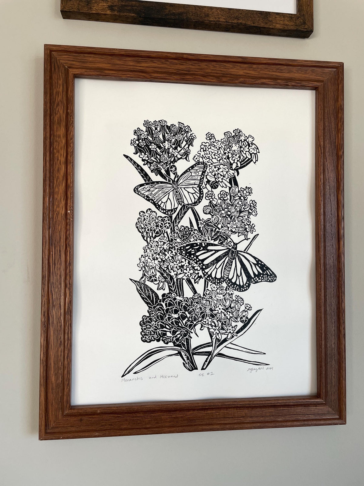 Monarchs and Milkweed Linocut Print 11x14in- Original Hand-Carved Linoprint