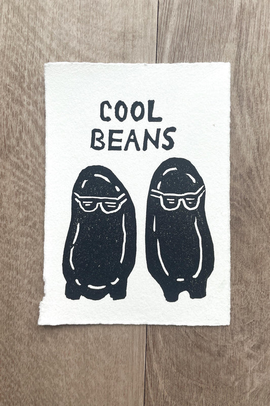 Cool Beans Linocut Print - Hand- Carved Original Art (3x4")