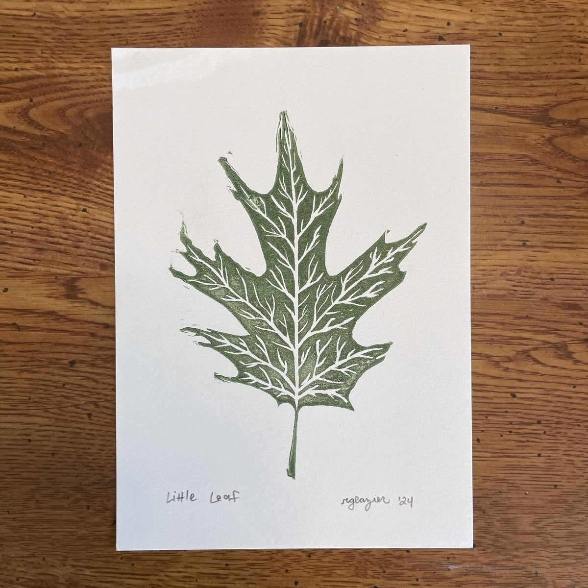 Little Leaf Linocut Print 5x7”- hand carved  Original Linoprint