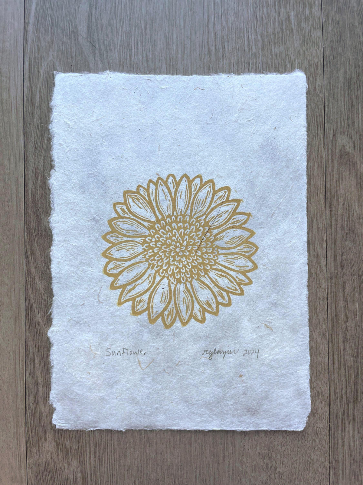 Sunflower Original 5x7 Linocut Print- Original Hand-Carved Linoprint
