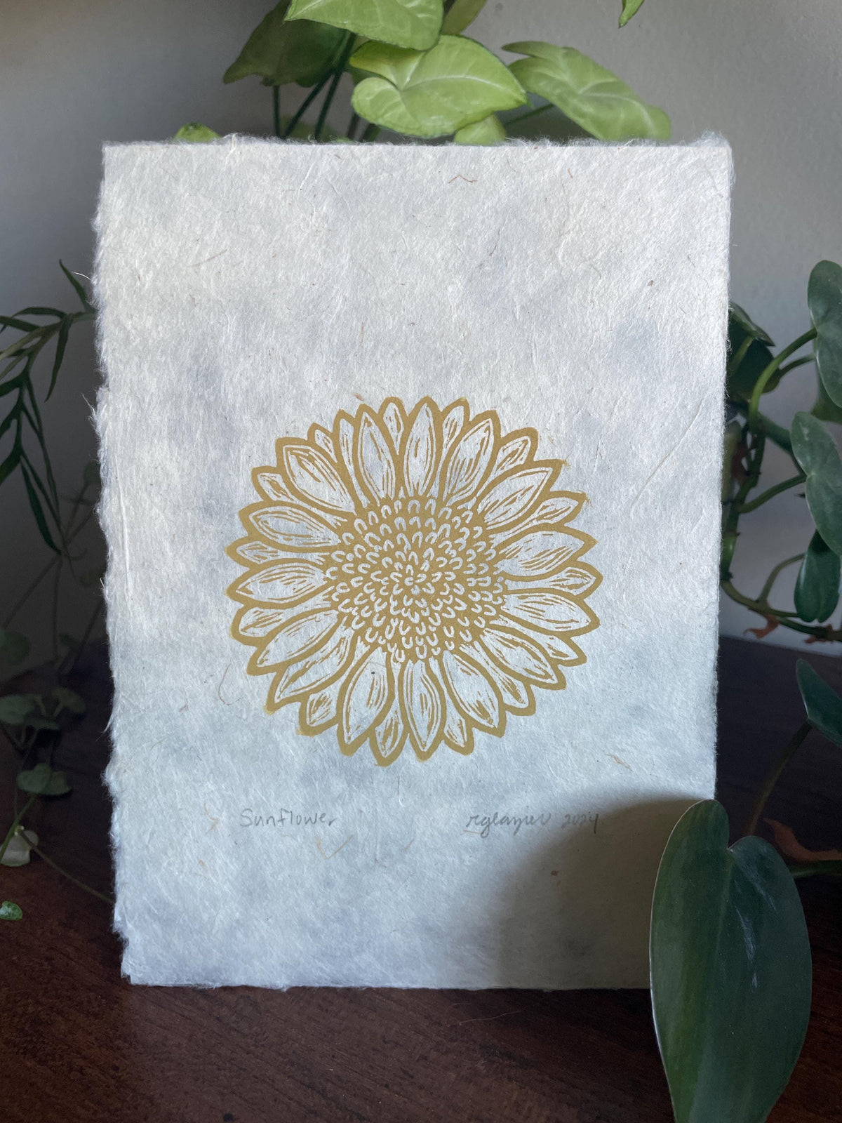 Sunflower Original 5x7 Linocut Print- Original Hand-Carved Linoprint