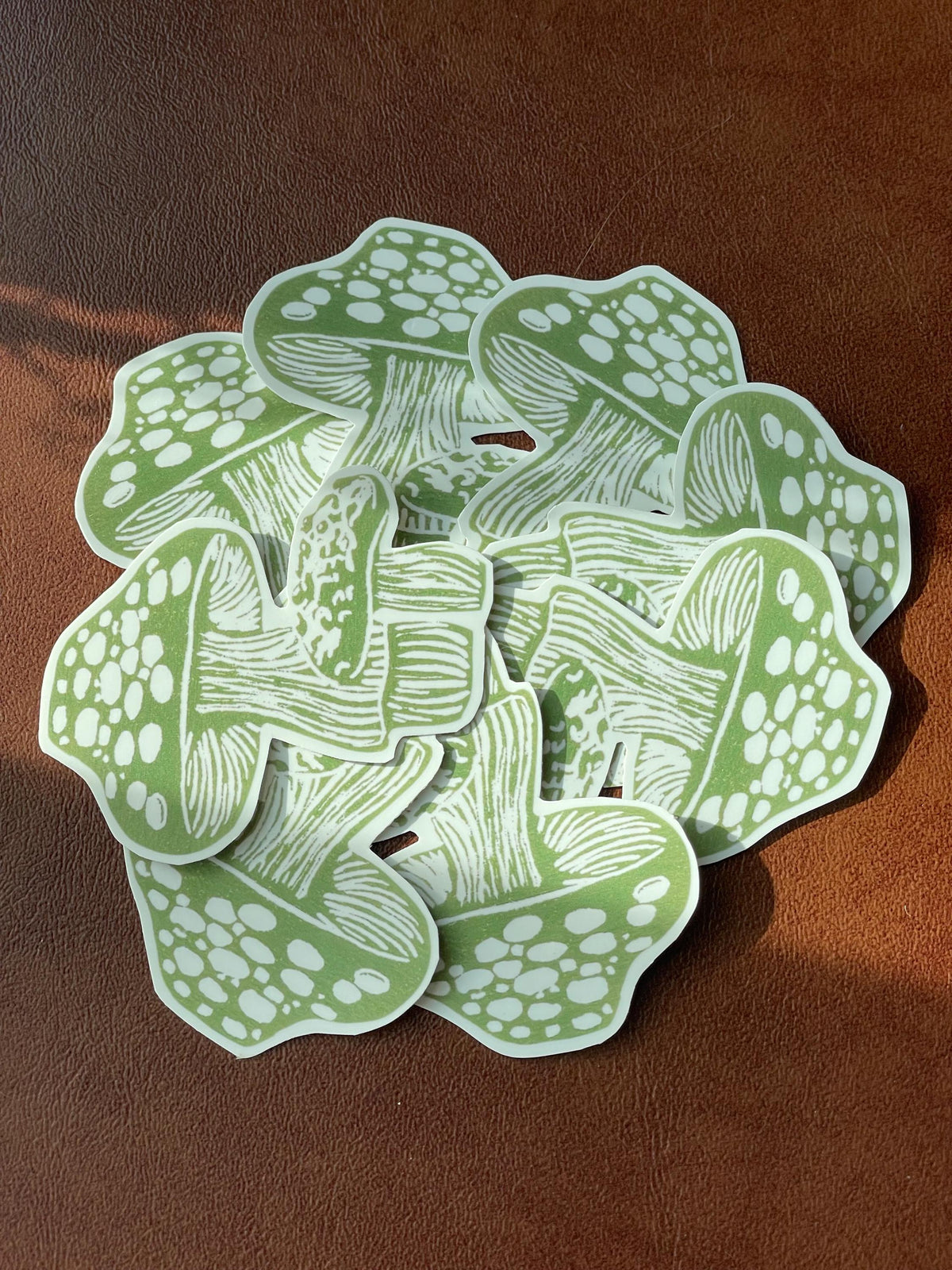 Green Mushroom Linocut Sticker