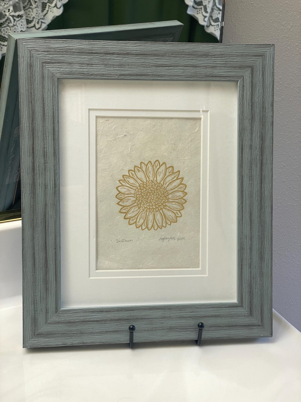 Sunflower Original 5x7 Linocut Print- Original Hand-Carved Linoprint
