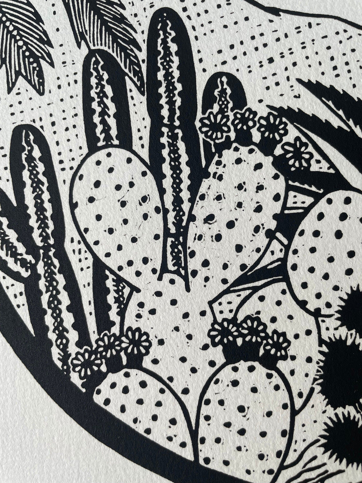 Cactus Garden Linocut Print 11x14”- Original Hand-Carved Linoprint