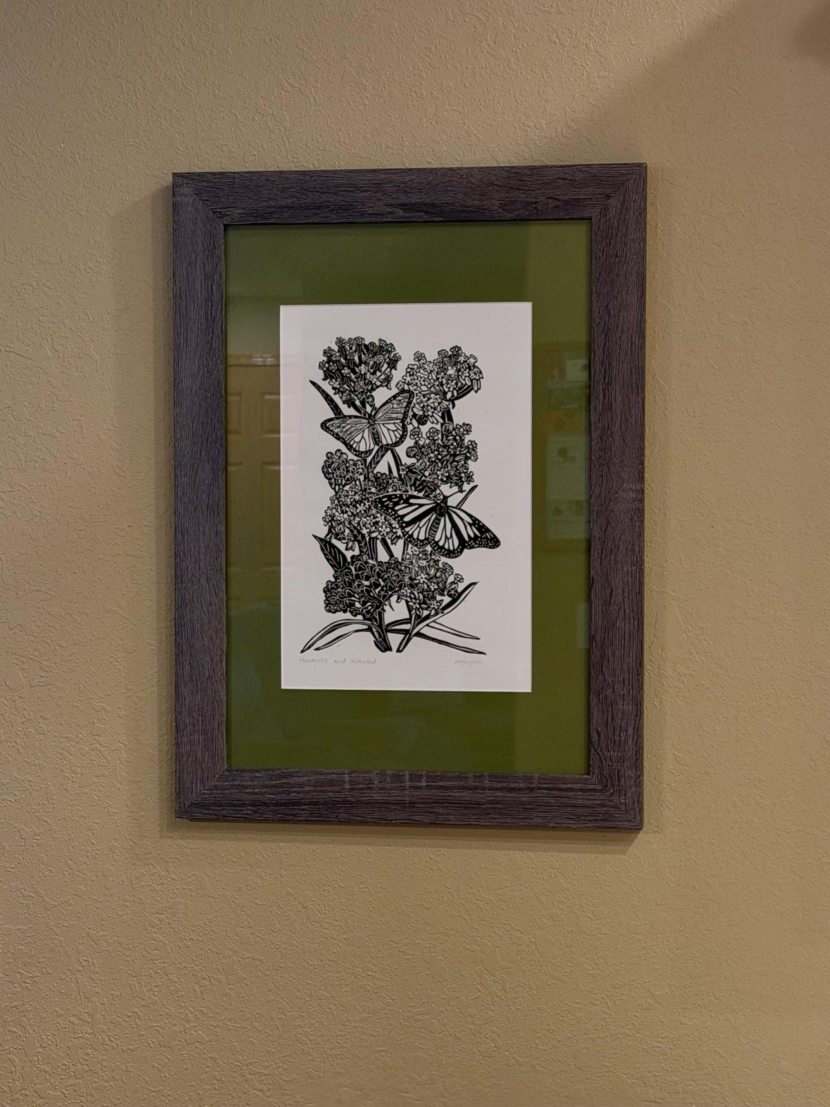 Monarchs and Milkweed Linocut Print 11x14in- Original Hand-Carved Linoprint