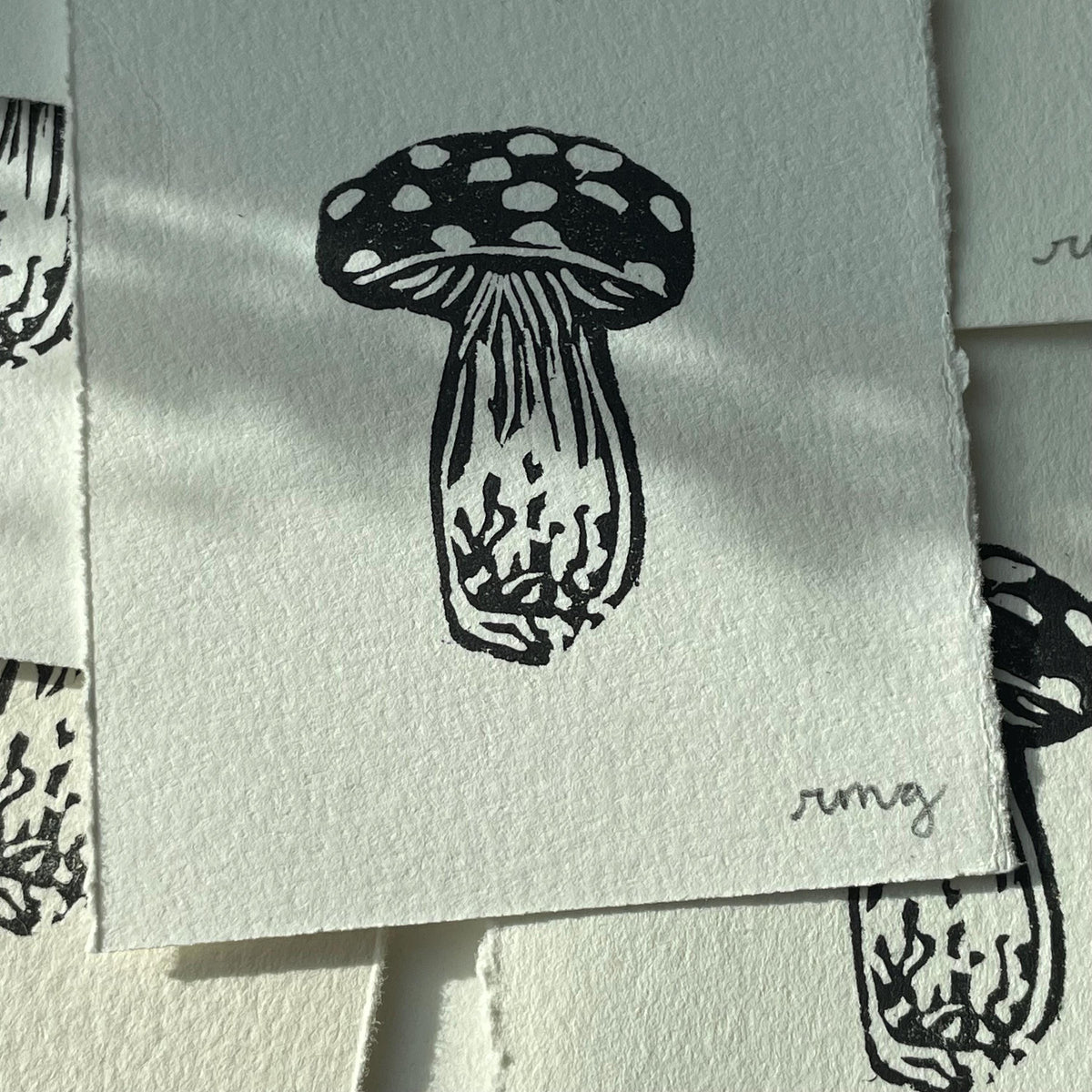Mushroom Mini Linocut Print 2x3” - Original Hand-Carved Linoprint