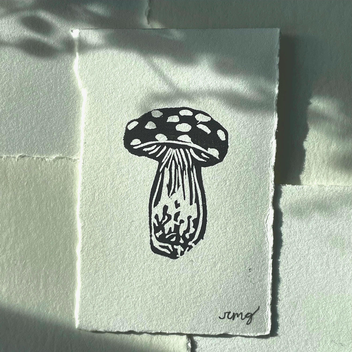 Mushroom Mini Linocut Print 2x3” - Original Hand-Carved Linoprint