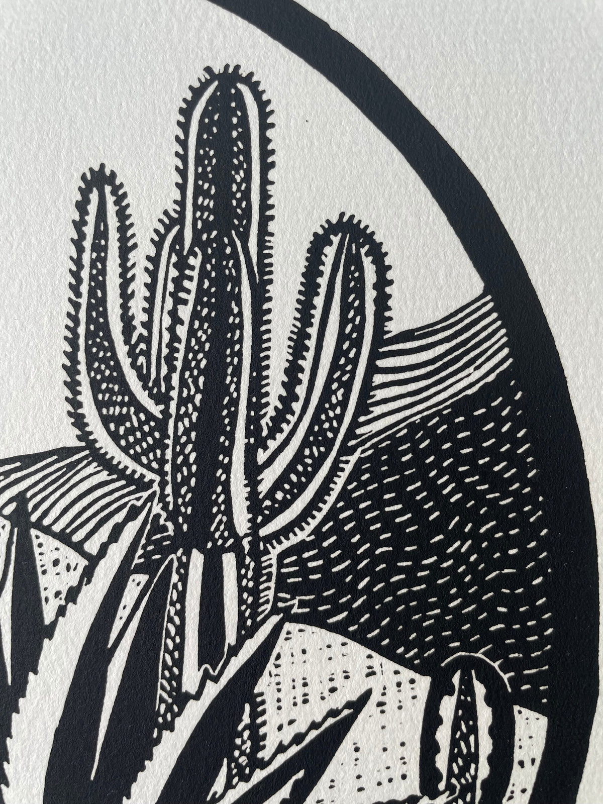 Cactus Garden Linocut Print 11x14”- Original Hand-Carved Linoprint