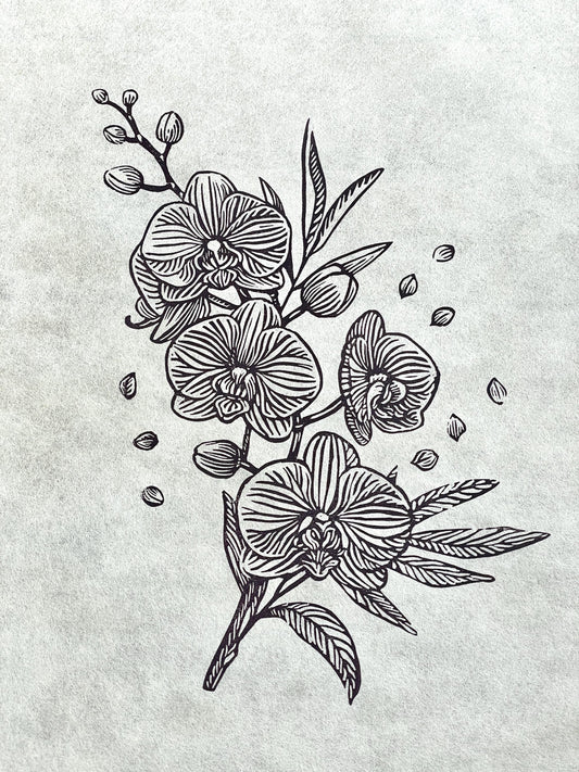 Orchid linocut print