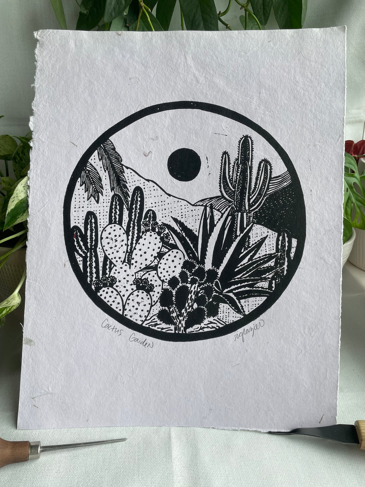 "Cactus Garden" 11x14 relief print