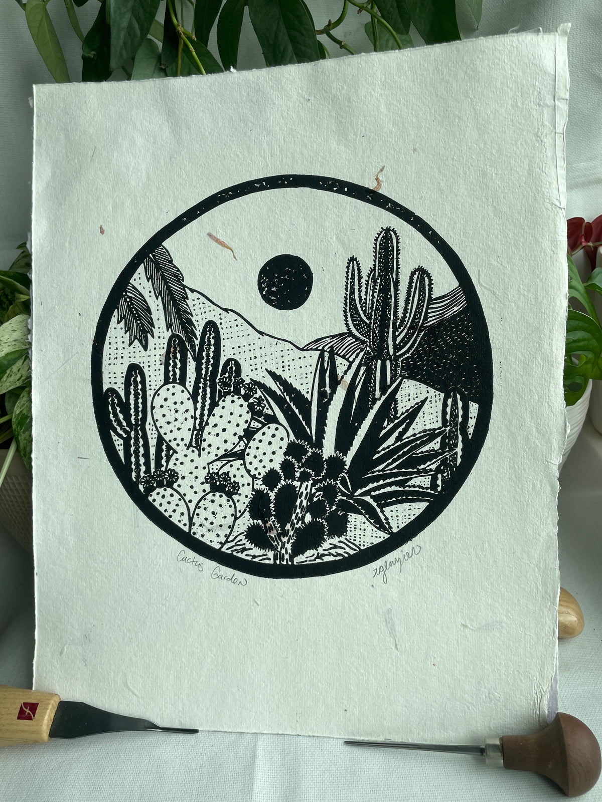 "Cactus Garden" 11x14 relief print